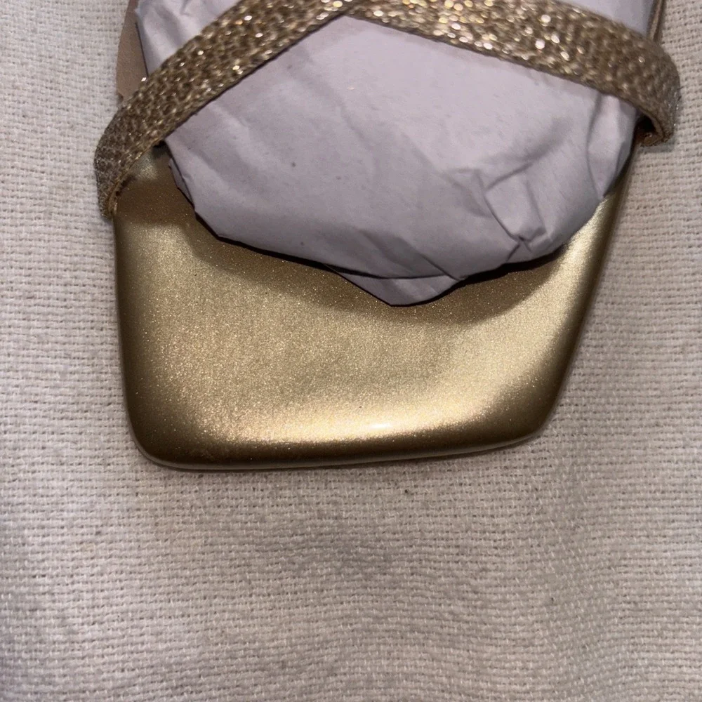 Gold Glitter Block Heel Strappy Sandals Open‎ Toe Ankle Strap  8.5 Formal